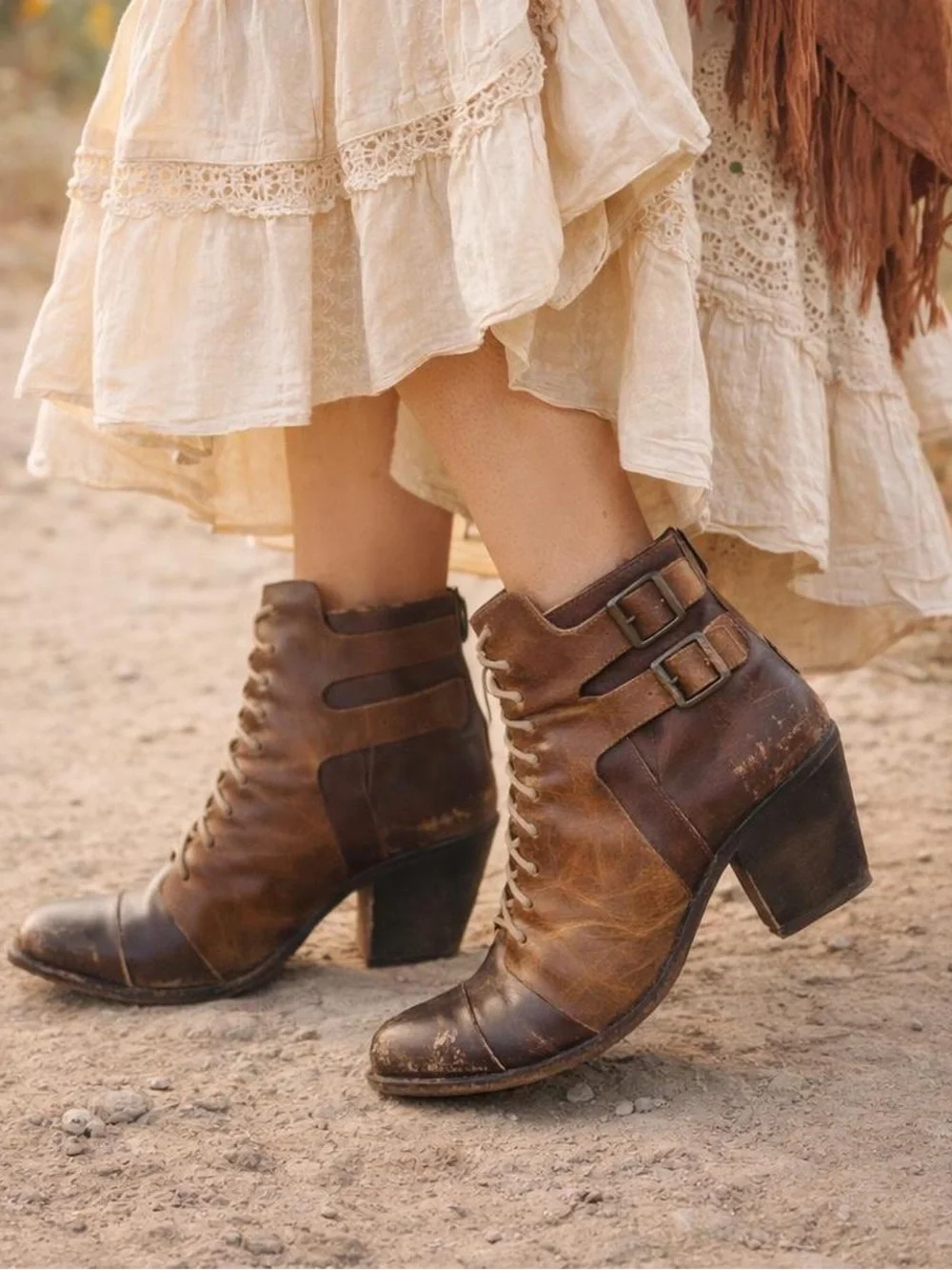 Freebird by Steven Malry Boho Brown Leather Lace Up Ankle Booties Heel Boots 9